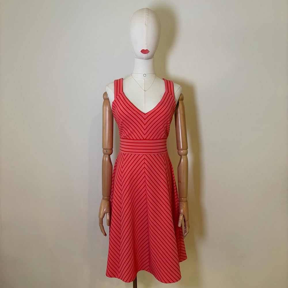 Adrianna Papell Coral Striped Fit & Flare Midi Dress - Small